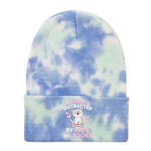 Easily Distracted By Cats And Books Cute Cat Book Lover Tie Dye 12in Knit Beanie