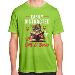 Easily Distracted by Cats and Books Cat & Book Lover Funny Adult ChromaSoft Performance T-Shirt