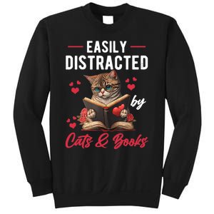 Easily Distracted by Cats and Books Cat & Book Lover Funny Sweatshirt