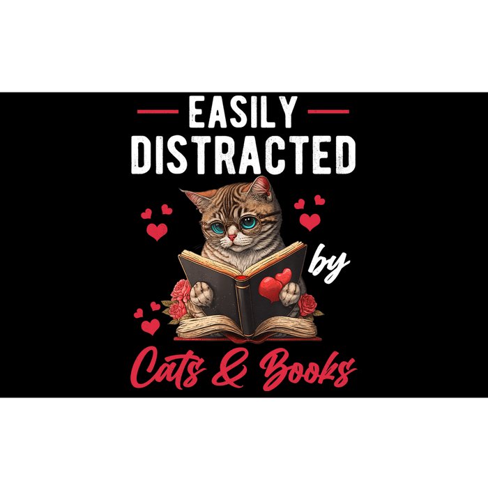 Easily Distracted by Cats and Books Cat & Book Lover Funny Bumper Sticker