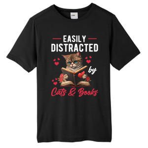 Easily Distracted by Cats and Books Cat & Book Lover Funny Tall Fusion ChromaSoft Performance T-Shirt