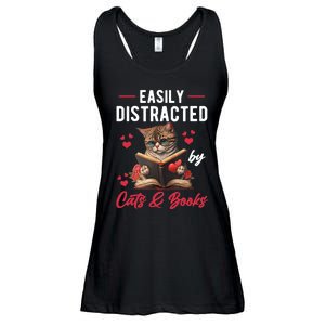 Easily Distracted by Cats and Books Cat & Book Lover Funny Ladies Essential Flowy Tank