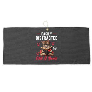 Easily Distracted by Cats and Books Cat & Book Lover Funny Large Microfiber Waffle Golf Towel