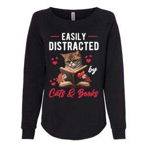 Easily Distracted by Cats and Books Cat & Book Lover Funny Womens California Wash Sweatshirt