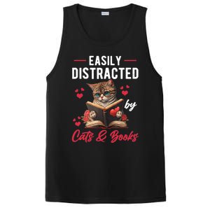 Easily Distracted by Cats and Books Cat & Book Lover Funny PosiCharge Competitor Tank