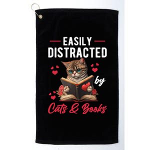 Easily Distracted by Cats and Books Cat & Book Lover Funny Platinum Collection Golf Towel