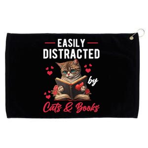 Easily Distracted by Cats and Books Cat & Book Lover Funny Grommeted Golf Towel