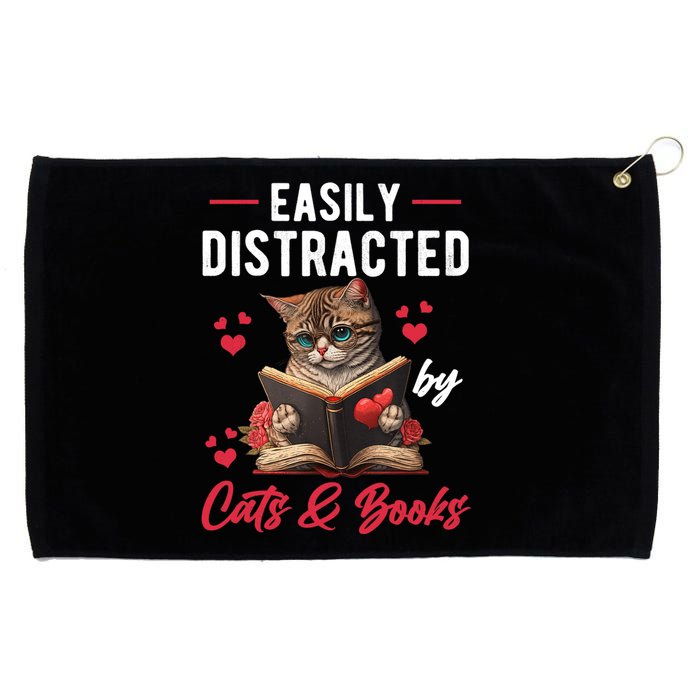 Easily Distracted by Cats and Books Cat & Book Lover Funny Grommeted Golf Towel