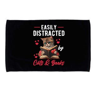 Easily Distracted by Cats and Books Cat & Book Lover Funny Microfiber Hand Towel