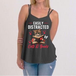 Easily Distracted by Cats and Books Cat & Book Lover Funny Women's Strappy Tank