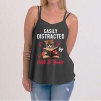 Easily Distracted by Cats and Books Cat & Book Lover Funny Women's Strappy Tank