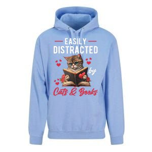 Easily Distracted by Cats and Books Cat & Book Lover Funny Unisex Surf Hoodie