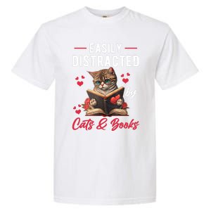 Easily Distracted by Cats and Books Cat & Book Lover Funny Garment-Dyed Heavyweight T-Shirt