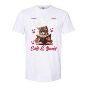 Easily Distracted by Cats and Books Cat & Book Lover Funny Softstyle CVC T-Shirt