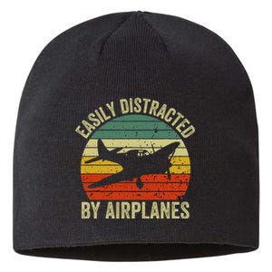 Easily Distracted By Airplanes Lover Pilot Funny Aviation Sustainable Beanie