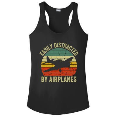 Easily Distracted By Airplanes Lover Pilot Funny Aviation Ladies PosiCharge Competitor Racerback Tank