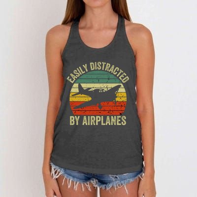 Easily Distracted By Airplanes Lover Pilot Funny Aviation Women's Knotted Racerback Tank