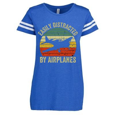 Easily Distracted By Airplanes Lover Pilot Funny Aviation Enza Ladies Jersey Football T-Shirt