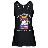 Easily Distracted By Cats And Books Cat & Book Lover Gift Ladies Essential Flowy Tank