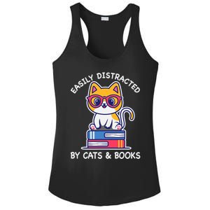 Easily Distracted By Cats And Books Cat & Book Lover Gift Ladies PosiCharge Competitor Racerback Tank