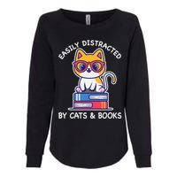 Easily Distracted By Cats And Books Cat & Book Lover Gift Womens California Wash Sweatshirt