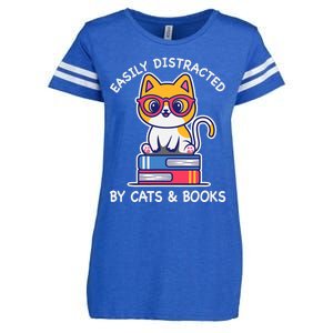 Easily Distracted By Cats And Books Cat & Book Lover Gift Enza Ladies Jersey Football T-Shirt