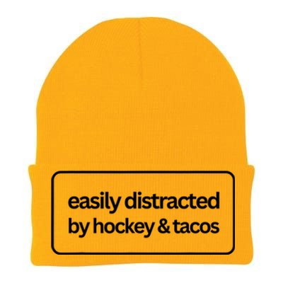 Easily Distracted By Hockey And Tacos Funny Hockey Players Knit Cap Winter Beanie