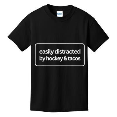 Easily Distracted By Hockey And Tacos Funny Hockey Players Kids T-Shirt