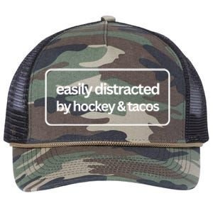 Easily Distracted By Hockey And Tacos Funny Hockey Players Retro Rope Trucker Hat Cap