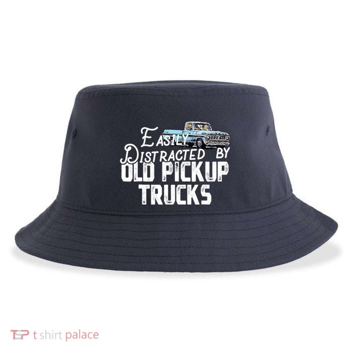 Easily Distracted By Old Pickup Trucks Cute Trucker Sustainable Bucket Hat