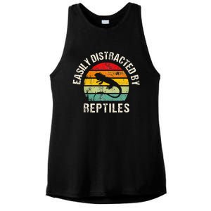 Easily Distracted By Reptiles Funny Reptile Lovers Ladies PosiCharge Tri-Blend Wicking Tank