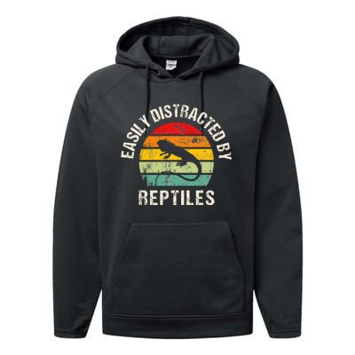 Easily Distracted By Reptiles Funny Reptile Lovers Performance Fleece Hoodie