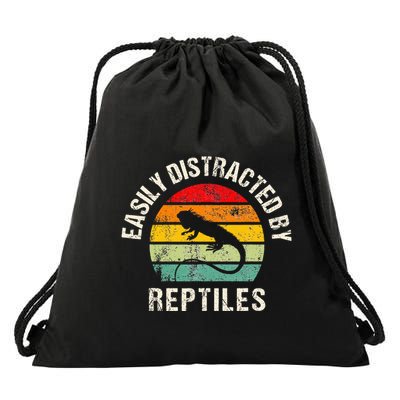 Easily Distracted By Reptiles Funny Reptile Lovers Drawstring Bag