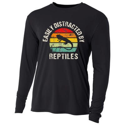 Easily Distracted By Reptiles Funny Reptile Lovers Cooling Performance Long Sleeve Crew