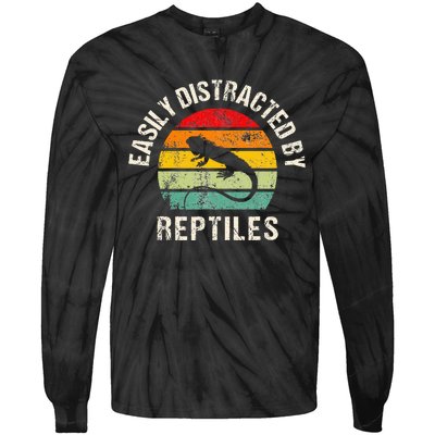 Easily Distracted By Reptiles Funny Reptile Lovers Tie-Dye Long Sleeve Shirt