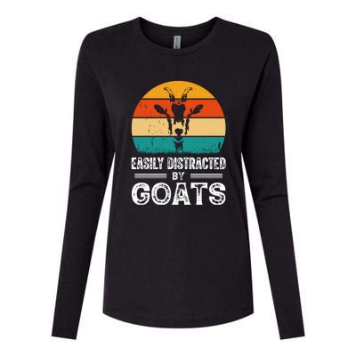 Easily Distracted By Goat Funny Goat Womens Cotton Relaxed Long Sleeve T-Shirt