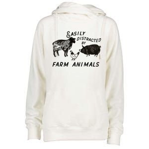 Easily Distracted By Farm Animals Womens Funnel Neck Pullover Hood