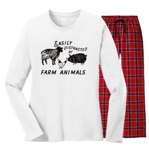 Easily Distracted By Farm Animals Women's Long Sleeve Flannel Pajama Set 