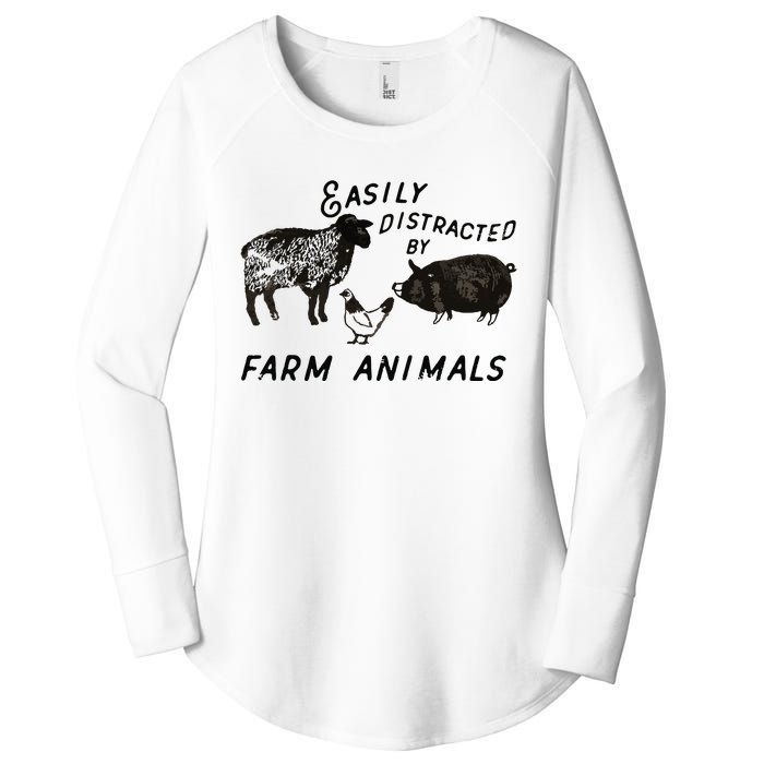 Easily Distracted By Farm Animals Women's Perfect Tri Tunic Long Sleeve Shirt