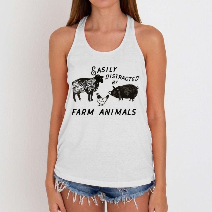 Easily Distracted By Farm Animals Women's Knotted Racerback Tank