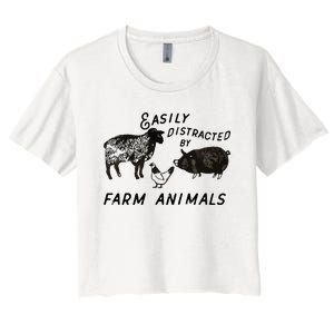 Easily Distracted By Farm Animals Women's Crop Top Tee