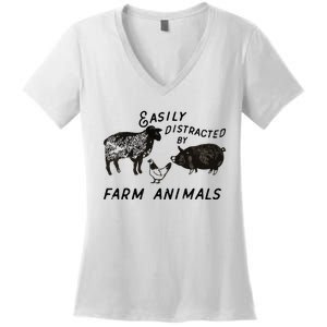 Easily Distracted By Farm Animals Women's V-Neck T-Shirt