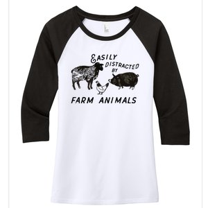 Easily Distracted By Farm Animals Women's Tri-Blend 3/4-Sleeve Raglan Shirt