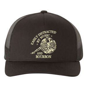 Easily Distracted By Music And Bourbon Skeleton Yupoong Adult 5-Panel Trucker Hat