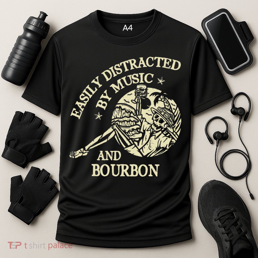 Easily Distracted By Music And Bourbon Skeleton Performance Shirt