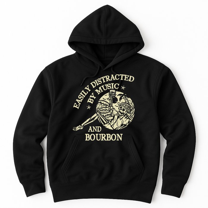 Easily Distracted By Music And Bourbon Skeleton Hoodie