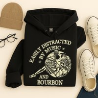 Easily Distracted By Music And Bourbon Skeleton Hoodie
