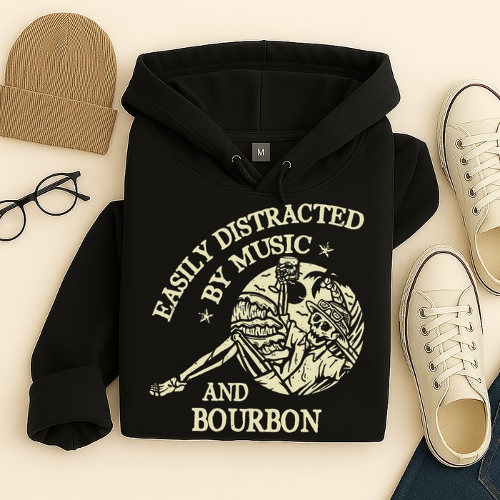 Easily Distracted By Music And Bourbon Skeleton Hoodie