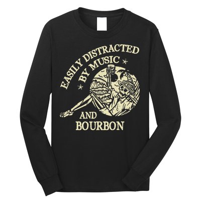 Easily Distracted By Music And Bourbon Skeleton Long Sleeve Shirt