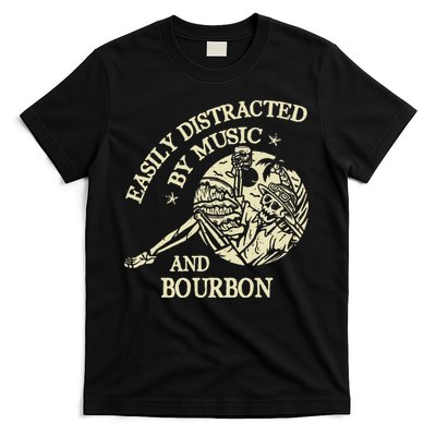 Easily Distracted By Music And Bourbon Skeleton T-Shirt